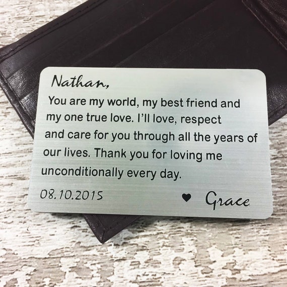 Personalised Wallet Insert Engraved Gift Birthday Anniversary Husband Boyfriend 
