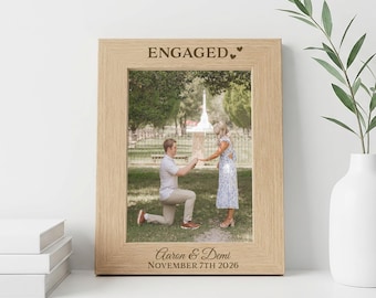 Engraved Wooden Engagement Photo Frame: Personalised Keepsake Gift for Engaged Couple