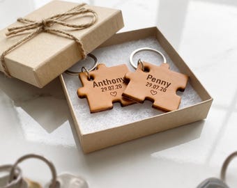 Personalized Leather Anniversary Keyring Couple Keepsake Engraved Key Fob Pair Custom Gift