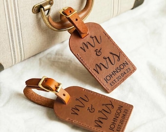 Personalised Leather Luggage Tags | Honeymoon Newlywed Gift