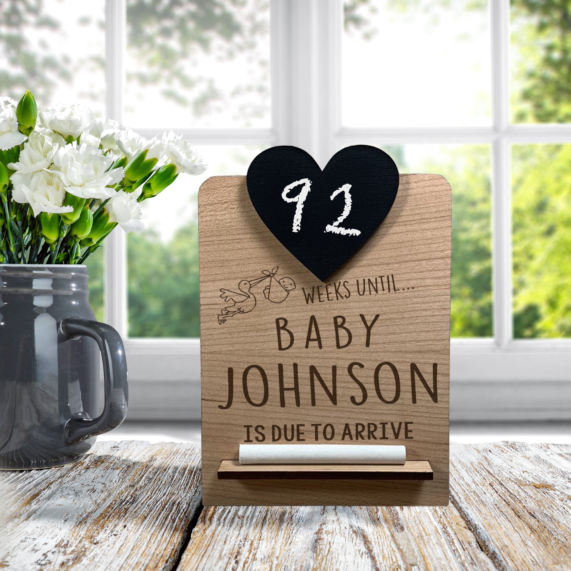 Personalised New Baby Countdown Chalk Plaque Keepsake - Engraved Pers…