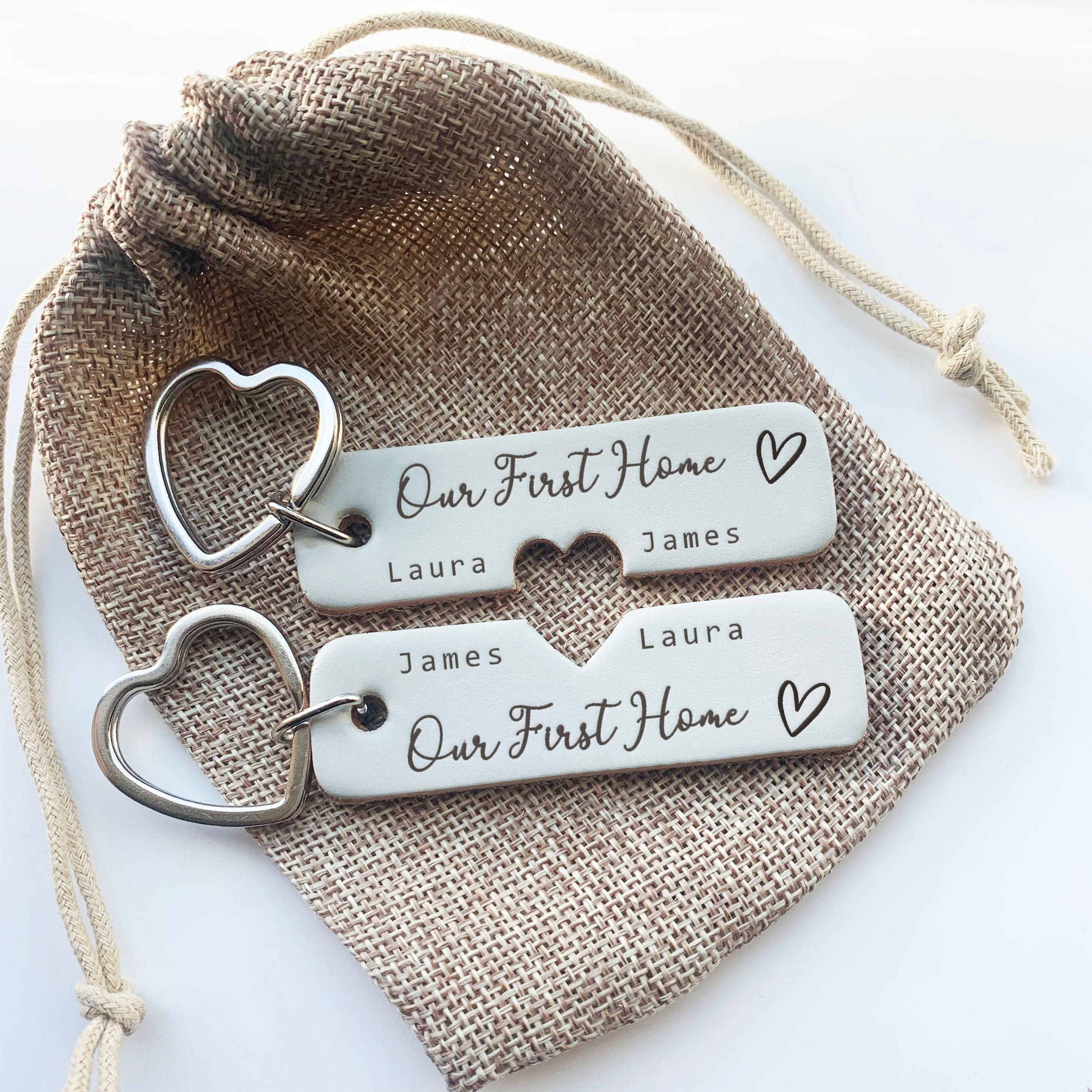 Quality Handmade Pair of Personalised Keyrings, Leather Key Chain His…