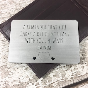 Anniversary gift for him, personalised wallet insert card for husband / boyfriend, romantic keepsake, anniversary present
