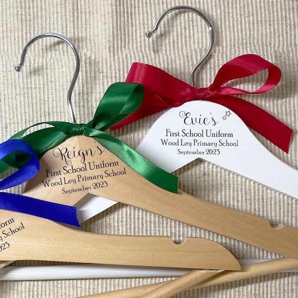 First School Uniform Hanger, Engraved Kids Hangers Personalised with Name for Pre School / Nursery, Wooden with Trouser Bar