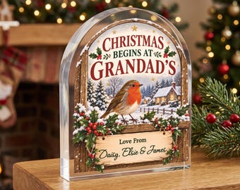 Cadeau de Noël personnalisé pour grand-père, cadeau des petits-enfants, plaque souvenir de Noël pour grand-père, panneau en acrylique à poser