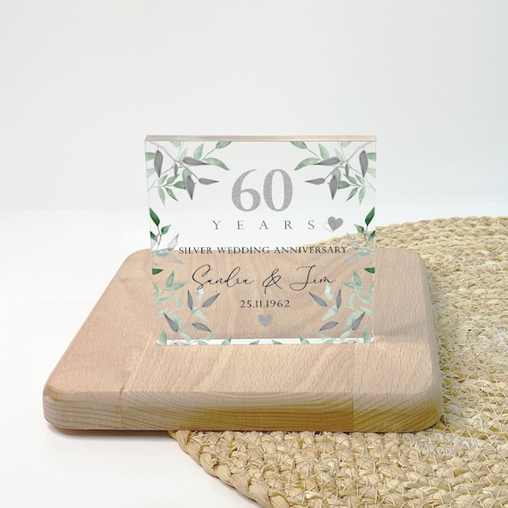 Diamond 60th Anniversary Plaque – Personalised 60 Years Married Keepsake Gift – Parents Wedding Anniversary Present