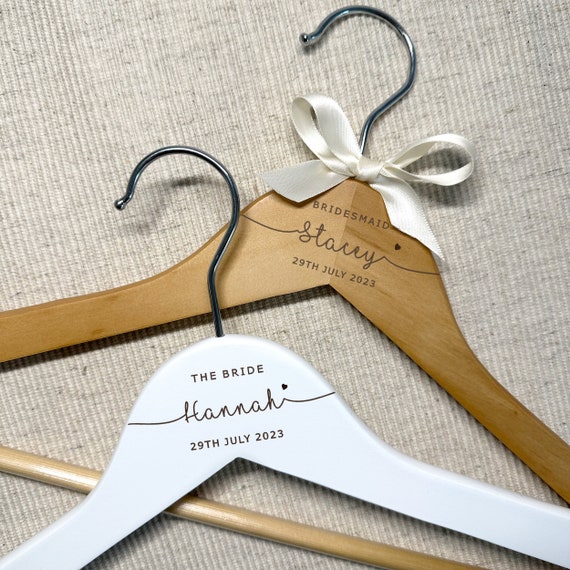 Engraved Hangers for Wedding, Personalised Wooden Coat Hanger for Bride and  Groom, Bespoke Wedding Day Hangers, Bridal Keepsake 