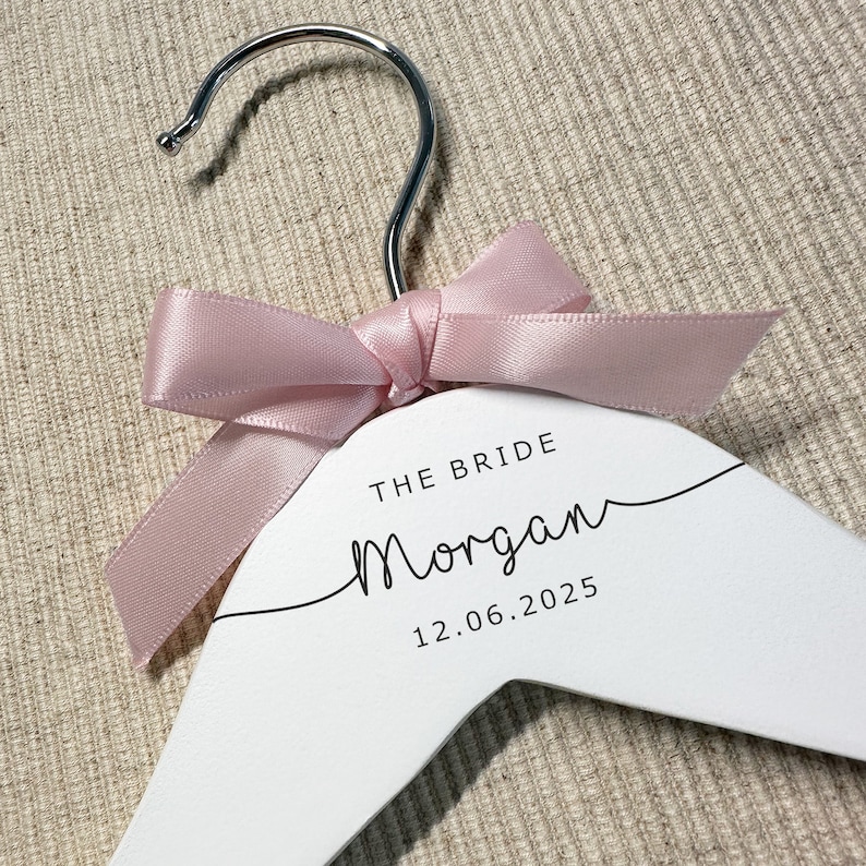 Personalised Bridal Hangers Engraved for Bridesmaid, Maid of Honour, Flower Girl etc. Wedding Dress Coat Hanger With Bar, For Bride image 4