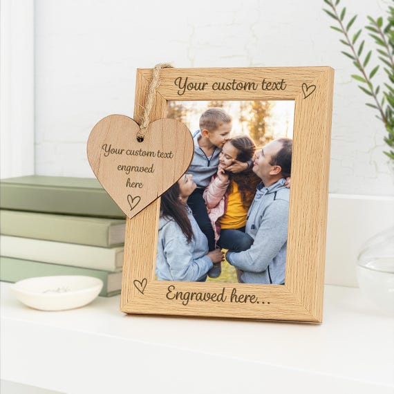 Custom Wood Photo Frame, Engraved Picture Frame Gift, Bespoke Engraving Frame, Personalised Home Decor Any Occasion, Engraved Family Gift
