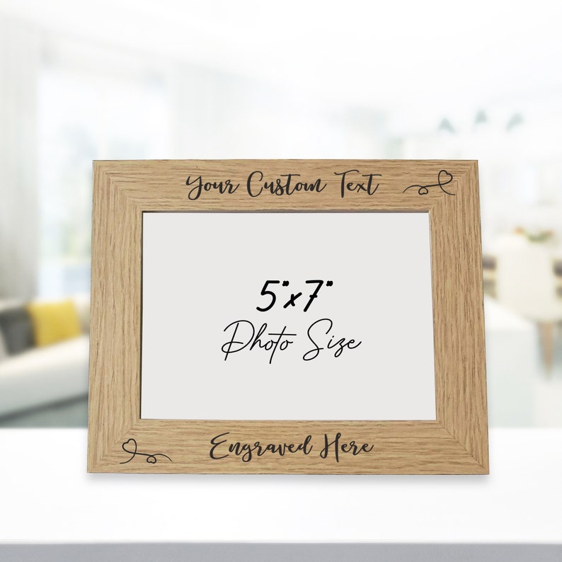 Custom Wood Photo Frame, Engraved 5x7 Picture Frame Gift, Bespoke Engraving French Oak Frame, Personalised Home Decor for Any Occasion 