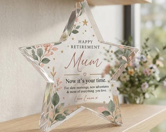 Plaque commémorative personnalisée pour la retraite de maman – Étoile en acrylique à poser
