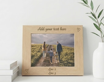 Personalised Oak Veneer Photo Frame | Engraved Custom Message Picture Frame