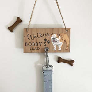 English Bulldog Lead Holder, Personalised Dog Leash Hook, Bulldog Print Gift, Various Breeds