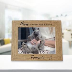 Pet Bunny Rabbit Photo Frame Gift, Personalised Engraved Wooden Picture Frame, 5" x 7" Photo Print, Cute Bunny Home Decor, Personalized