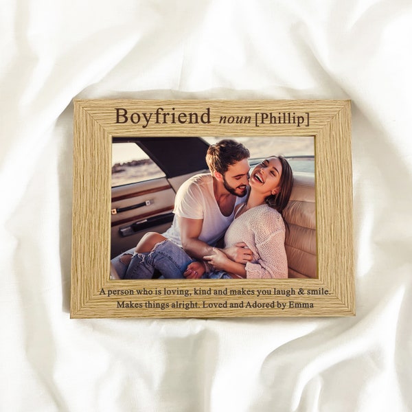 Boyfriend Photo Frame Gift, Personalised Keepsake for Boyfriend, Engraved Wooden Frame, 5x7"