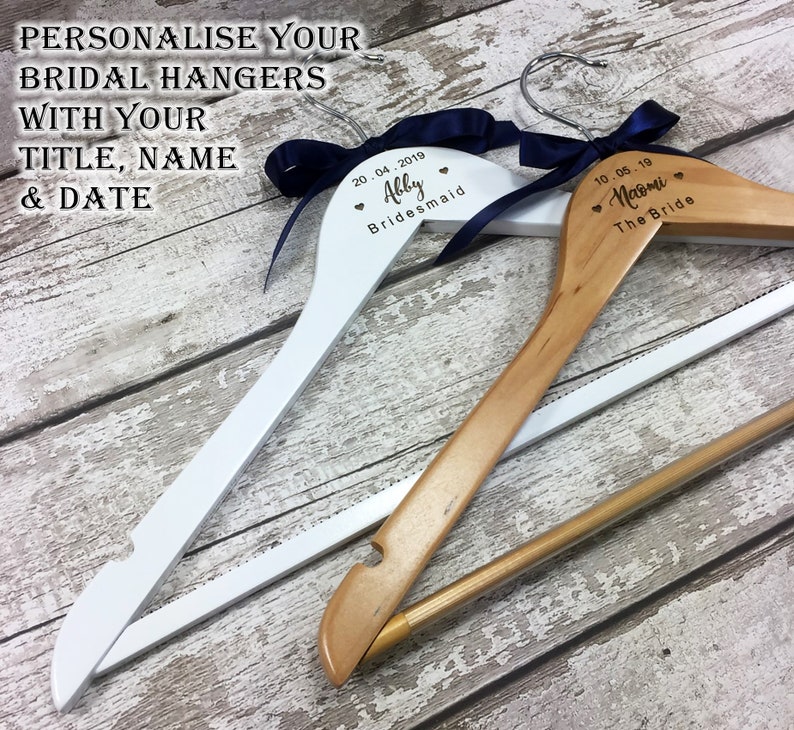 Personalised Engraved Wedding Hangers White Personalized Dress Coat Hanger for Wedding Party Bride Maid of Honour Bridesmaid Keepsake