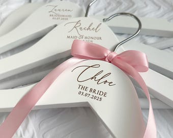 Engraved Hangers for Wedding, Personalised White Coat Hanger Bride and Groom, Bespoke Wedding Day Keepsake, Bridal Party