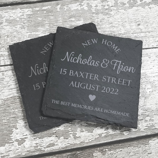 New Home Gift, Personalised Housewarming Coaster Set, Moving Gift