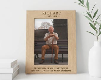 Dad Memorial Photo Frame, Engraved Wood Picture Gift, Heaven, Funeral In Loving Memory, Grief