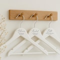Personalised Bridal Hangers Engraved for Wedding Party - Wedding Day Hangers in White Wood with Trouser Bar, Free Ribbon Included