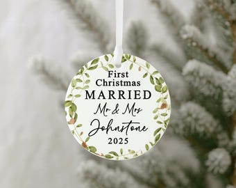 Personalised First Christmas Married Bauble, Mr & Mrs Couple Ornament for Xmas Tree