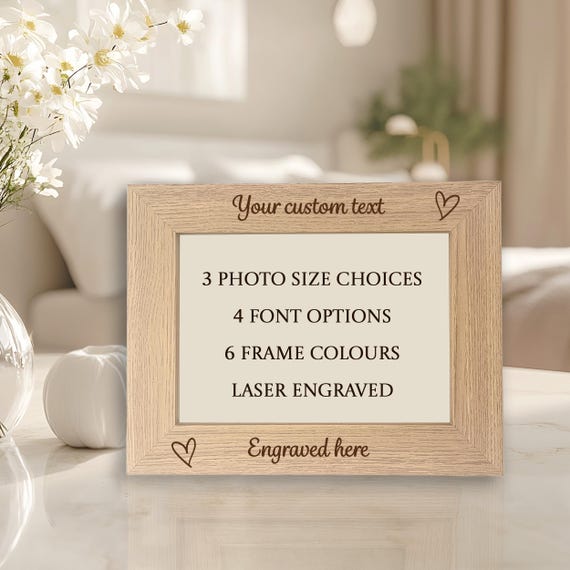 Custom Wood Photo Frame, Engraved Picture Frame Gift, Bespoke Engraving French Oak Frame, Personalised Home Decor for Any Occasion