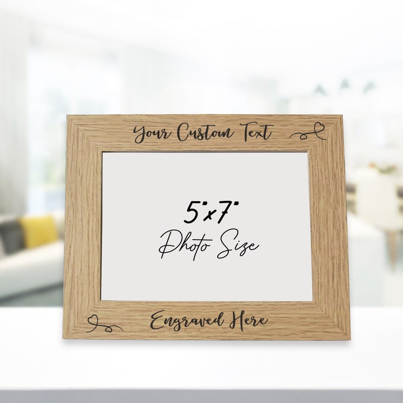 Custom Wood Photo Frame, Engraved 5x7 Picture Frame Gift, Bespoke Engraving French Oak Frame, Personalised Home Decor for Any Occasion image 1