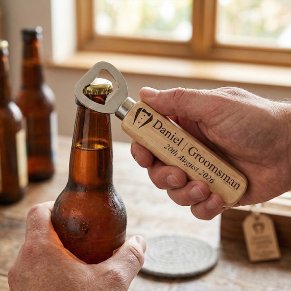 Personalized Wooden Bottle Opener, Groomsmen Gift