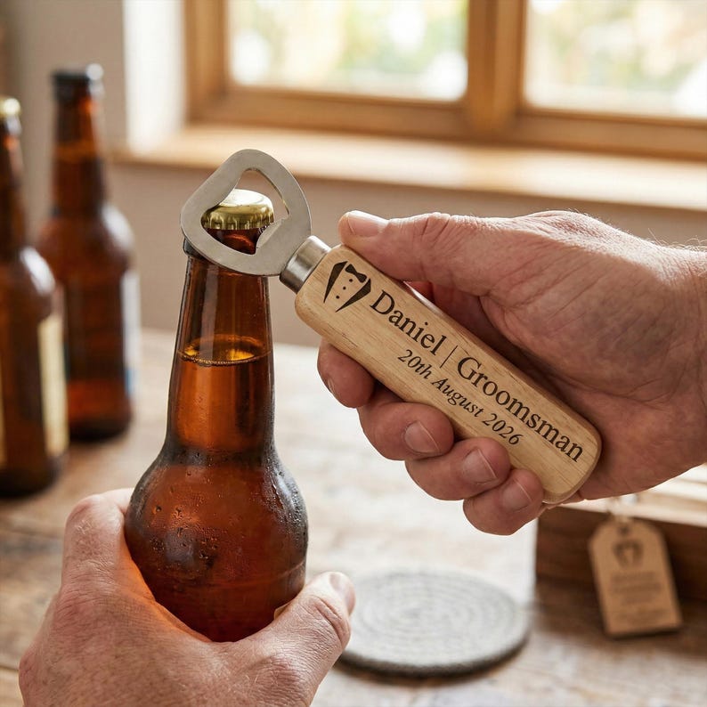 Personalized Wooden Bottle Opener, Groomsmen Gift image 1