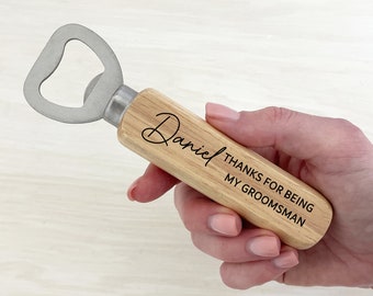 Groomsmen Bottle Opener Gift, Engraved and Personalised Wooden Bottle Opener, Grooms Party Proposal Presents, Best Man Usher Keepsake