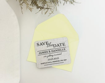 Save The Date Magnets, Personalised Wedding Invites, Wooden Save The Dates / Save the Evening, With Envelopes