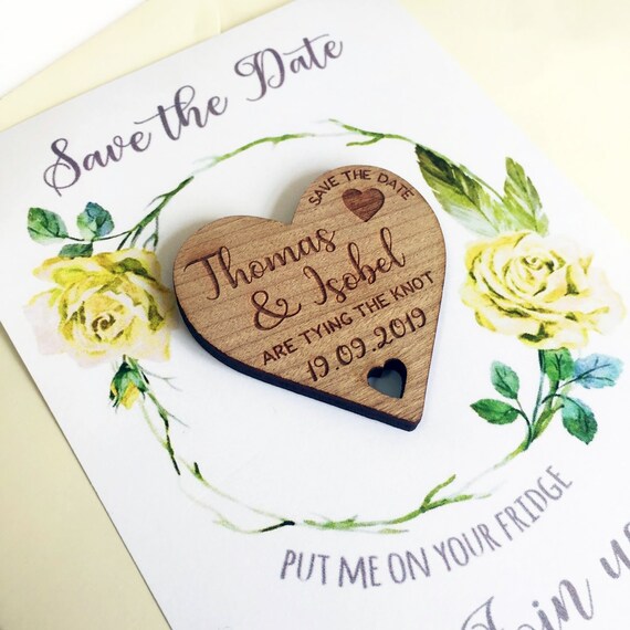 Save The Date Wedding Invitation Personalised Wooden Magnets Fridge Rustic Heart