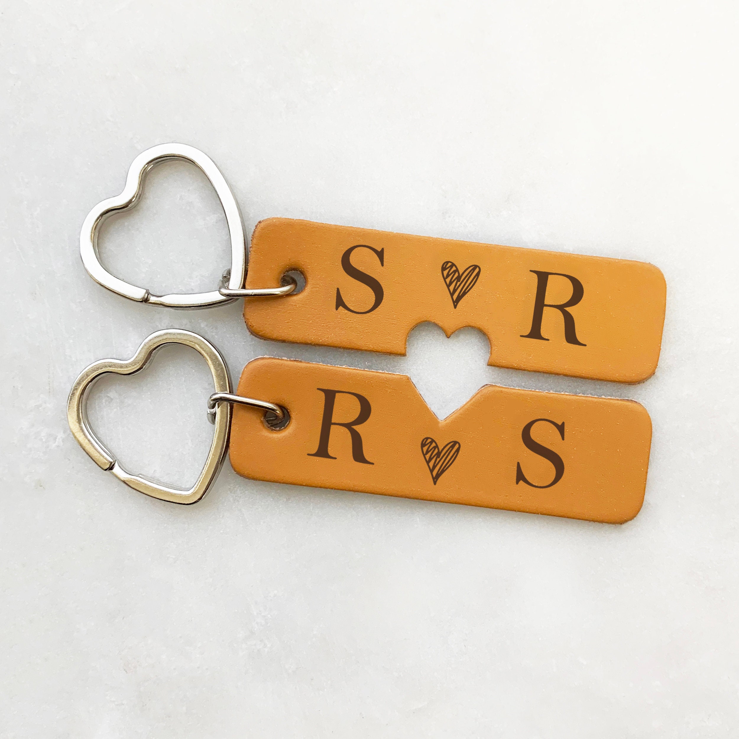 Custom Personalized Bronze Keychain, Engraved Initials, Anniversary Gift,  Husband Wife Key Chain, Boyfriend Girlfriend Gift, Customized Couples