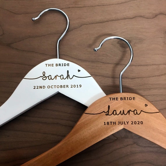 Personalised Wedding Dress Coat Hanger Engraved Wooden Personalised Wedding Dress Coat Hanger, Personalized Wooden Coat Racks