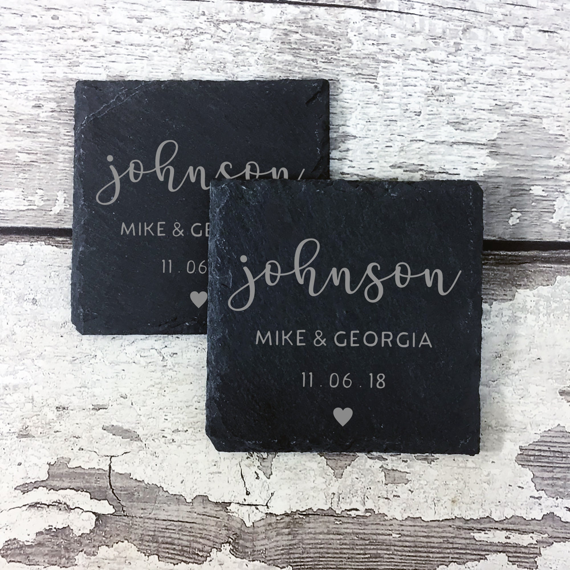 Pair of Personalised Mr & Mrs Wedding Name And Date Drink Coasters Gift Present Pair of Personalised Mr & Mrs Wedding Name And Date Drink Coasters Gift Present