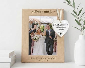 Personalized Wedding Photo Frame | Engraved Wooden Newlywed Gift