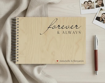 Personalized Couple Scrapbook | Wooden Cover Photo Book for First Year Together, Love Letters, Anniversary Gift