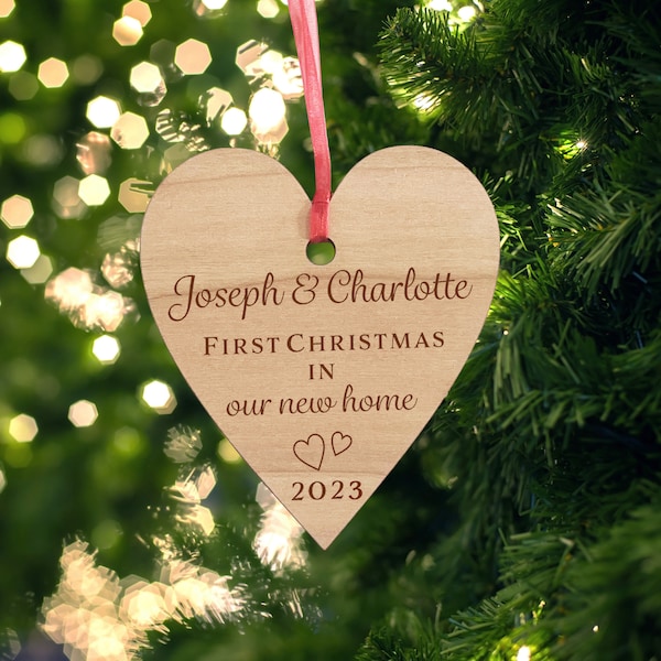 First Christmas in our New Home Bauble, Personalised Wooden Xmas Tree Decoration, Couple Christmas Keepsake, Engraved New Home Together 2023