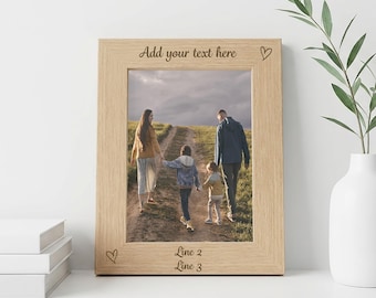 Custom Wood Photo Frame, Engraved Picture Frame Gift, Bespoke Engraving French Oak Frame, Personalised Home Decor for Any Occasion