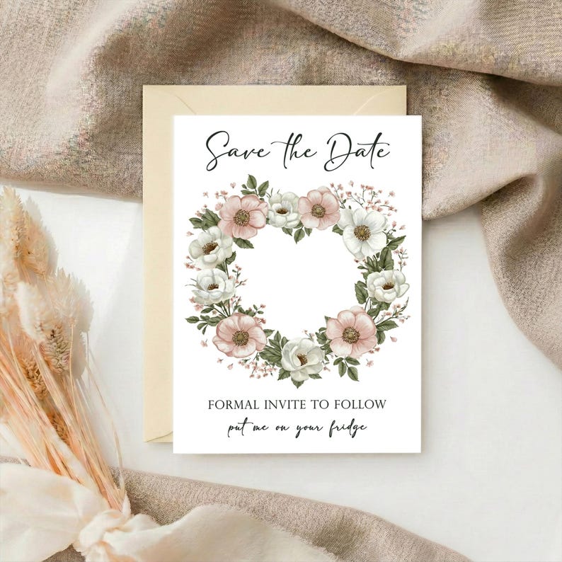 Save The Dates, Save the Date Cards with Wooden Magnets, Eucalyptus Leaf Floral Save The Dates With Envelopes, Personalised For Wedding Bild 6