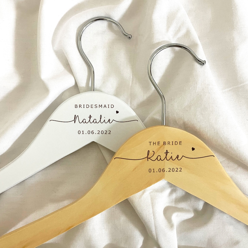 Wedding Hangers, Personalised Hanger for Wedding Day, Engraved Wedding Hangers - Free Ribbon 