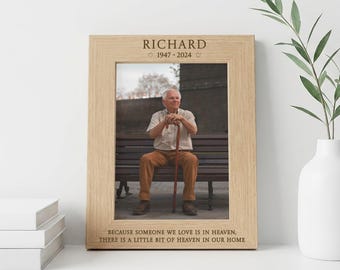 Custom Memorial Photo Frame, Engraved Wood Gift, Heaven, Funeral, In Loving Memory, Grief