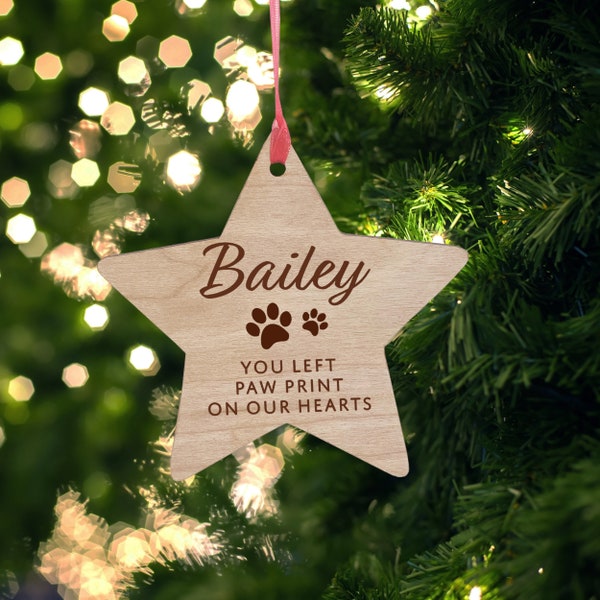 Pet Remembrance Star, Personalised Christmas Tree Decoration, Dog Memorial Bauble Keepsake