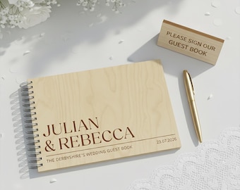 Wooden Wedding Guest Book | Personalised Modern Photo Album Guestbook