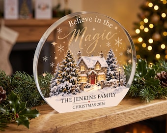 Plaque de Noël familiale personnalisée, Croyez à la magie, souvenir en acrylique à poser