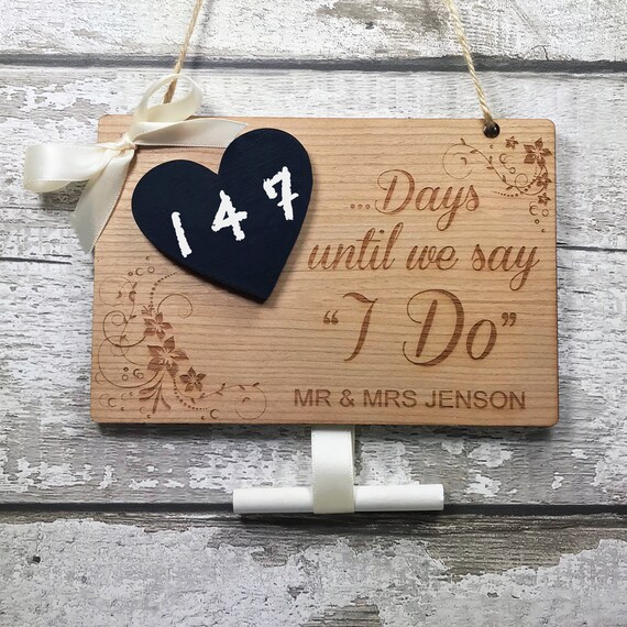 /& sra. Signo de placa de cuenta regresiva de Boda Personalizado Regalo de Compromiso pizarra Sr