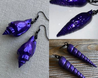 Ursula Earrings 3 Options - Sea Witch Earrings, Ursula Shell Earrings, COSPlay Jewelry, Dress-Up Earrings, Purple Shell, Clip on Earrings