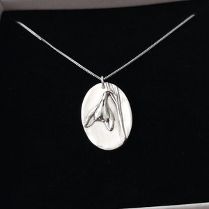 Sterling Silver January Snowdrop Birth Flower Necklace in recycled silver made from a real snowdrop,  short flower pendant necklace