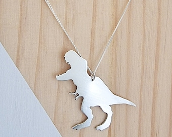 Recycled Silver T-Rex Necklace: Dinosaur Jewelry, Geek Gift