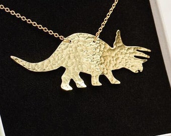 Triceratops Dinosaur Gold Necklace on 16" - 18" chain